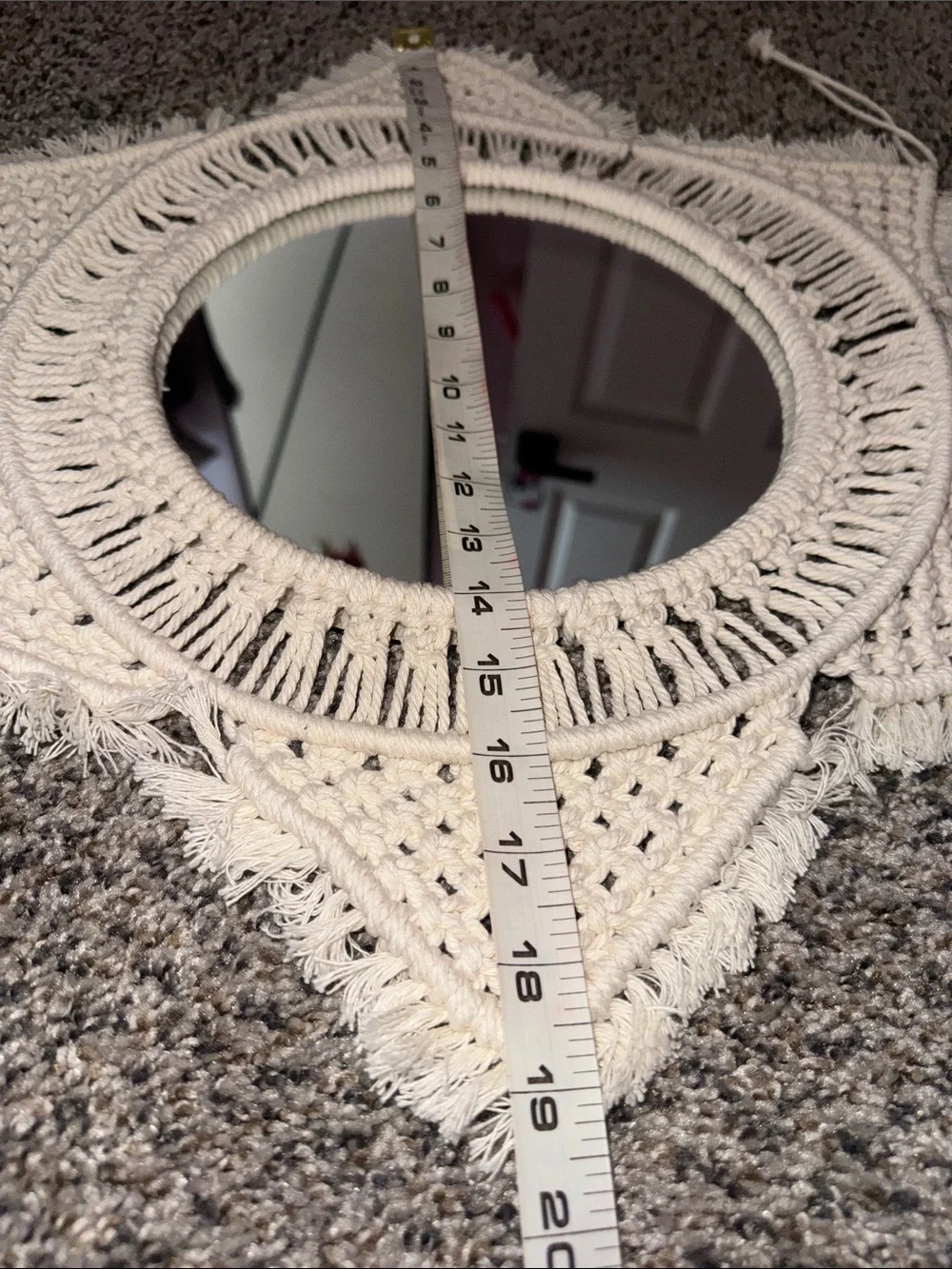 Handcrafted Cream Macramé Round Wall Mirror - Boho Accent